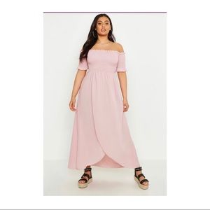Blush off the shoulder maxi dress